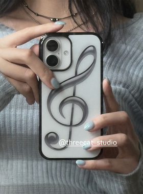 韩ins欧尼小众甜酷艺术大音符博主同款手机壳适用于iphone17promax/16pro苹果15/14/13/12黑边11保护套Xsmax