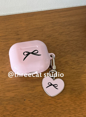 韩ins小众少女黑色蝴蝶结4代pro3菲林耳机壳适用于苹果1/2/3代airpods pro 2 3 保护套airpods 3代硬亮面