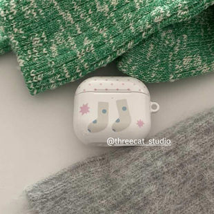 pro2保护套airpods 韩ins设计chic粉波点秋冬袜子pro3进口菲林耳机壳适用于苹果1 4代airpods 4代硬亮
