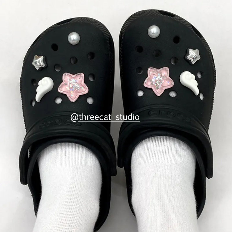洞洞鞋天使翅膀闪片星星鞋扣