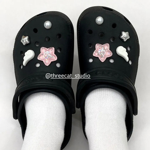 韩国ins鞋花潮流洞洞鞋天使翅膀闪片星星可拆diy潮流earlobe配件