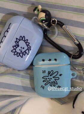 韩ins设计蓝色抽象星星pro3进口4代菲林耳机壳适用于苹果1/2/3/4代airpods pro 2 3 保护套airpods 4代硬亮