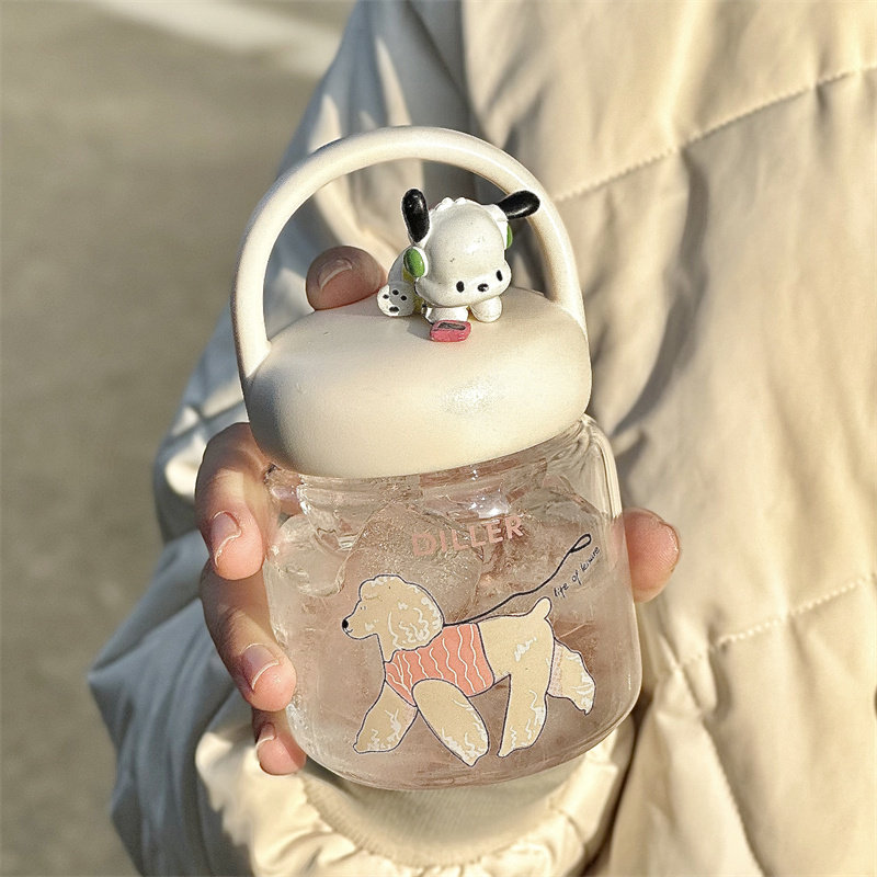 英国DHWA新款小狗玻璃水杯女高硼硅简约便携设计感小众随手牛奶杯