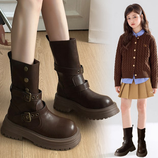 Lewis&女童靴子2025秋冬季 马丁靴儿童洋气短靴加绒皮靴 新款