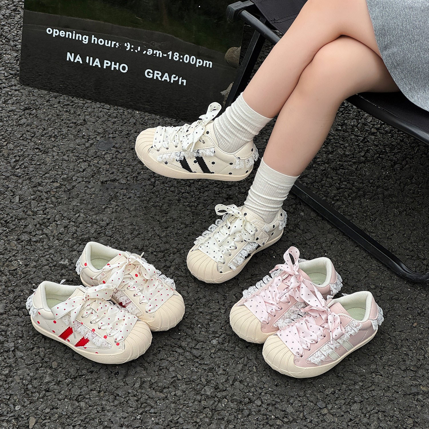 英国DHWA儿童贝壳头板鞋2026春秋新款小圆点低帮花边女童运动鞋
