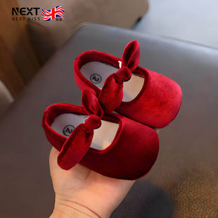 英国DGKP婴儿学步鞋春秋2025新款周岁女宝宝公主鞋软底红色步前鞋