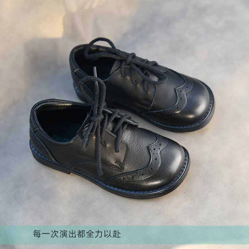 Lewis&clar s儿童皮鞋春夏男童真皮鞋子女童软底单鞋演出黑色童鞋