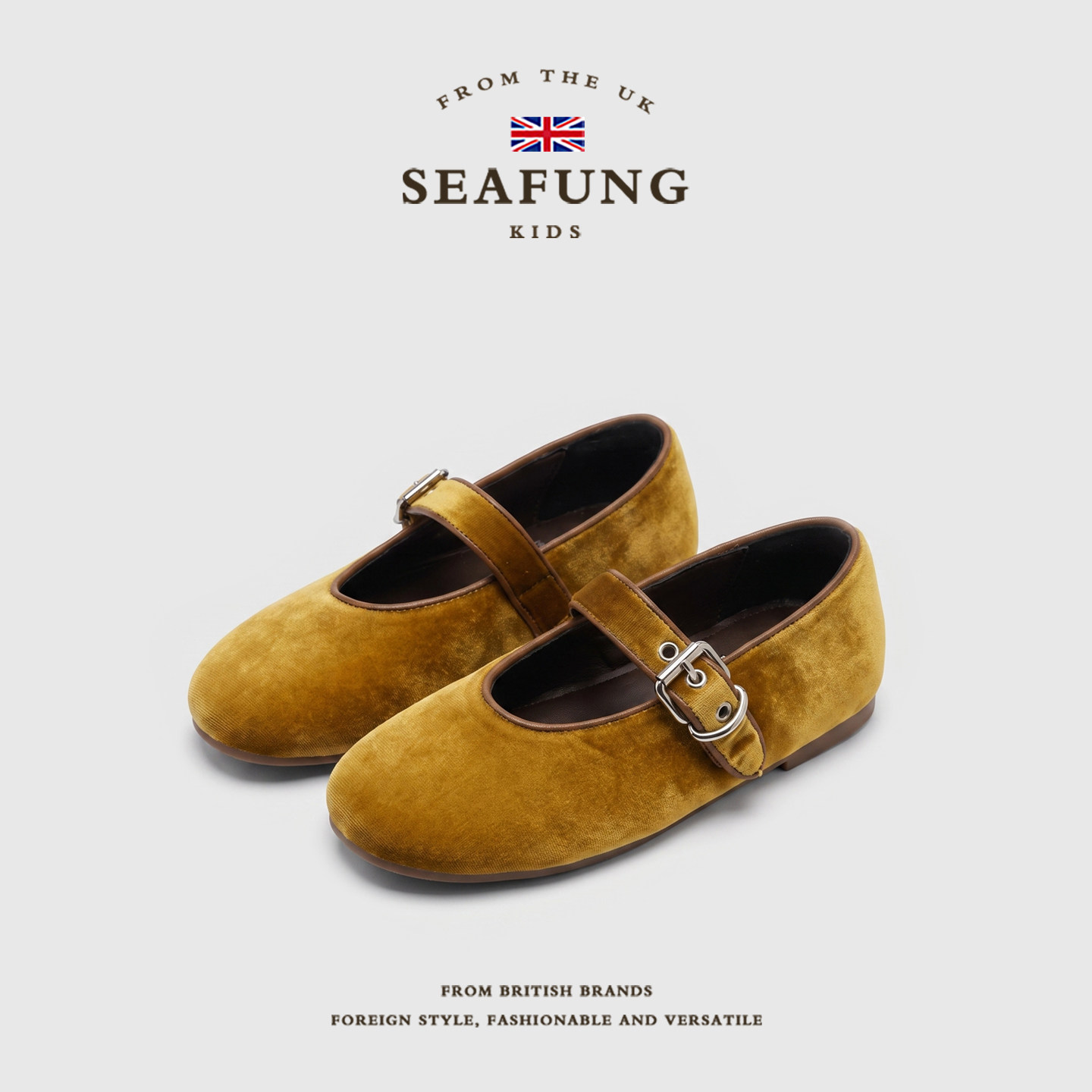 英国Seafung童鞋~女童小皮鞋2026秋季新品皮带扣玛丽珍鞋丝绒单鞋