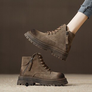 西班牙小众品牌ONGYSL欧货翻毛皮马丁靴女款秋冬厚底增高短靴女鞋