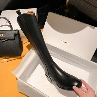 意大利Corso Venezia~真皮欧美显瘦平底骑士靴粗腿大筒围长筒靴女