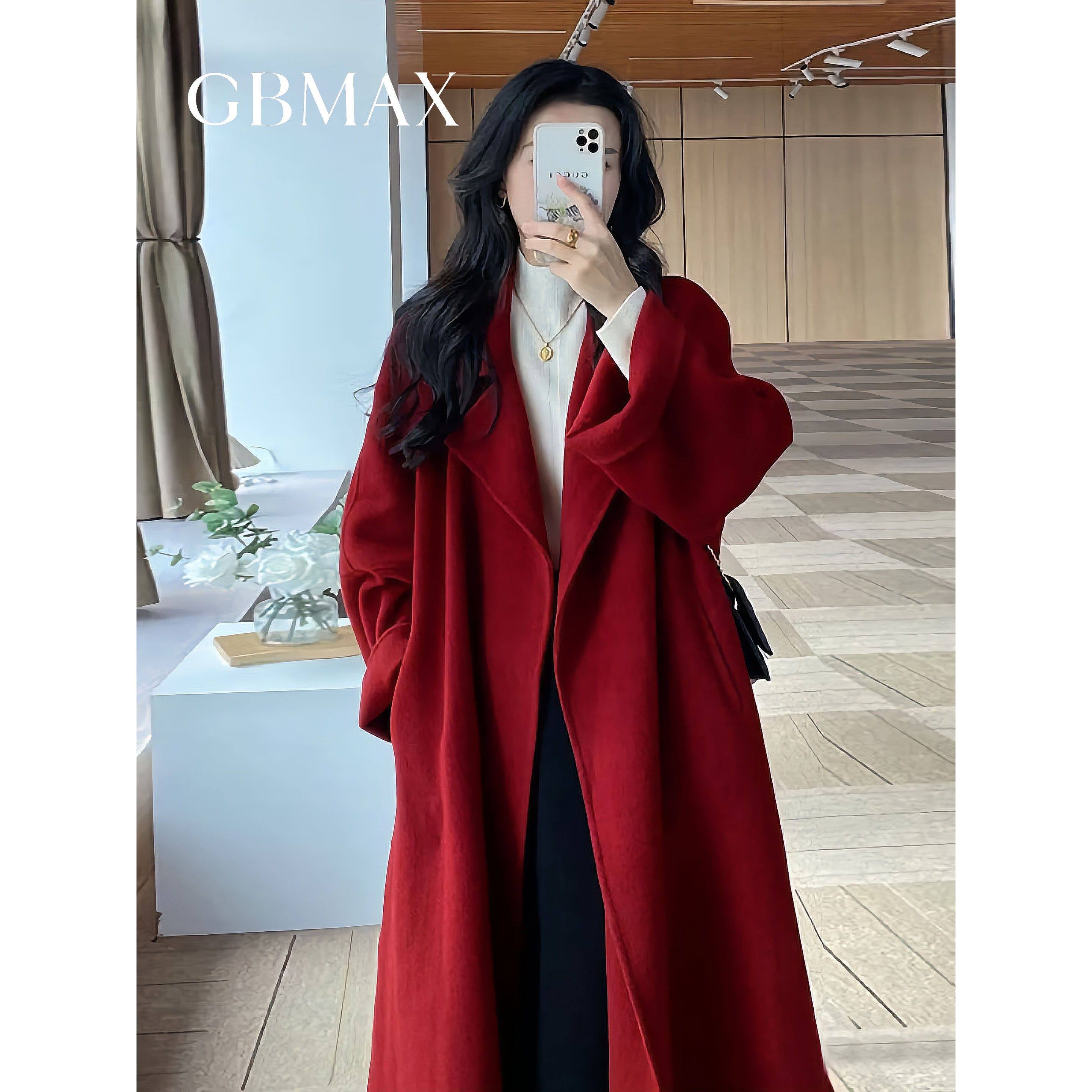 【一折】GBMAX国际大牌红色双面羊绒大衣女秋冬高级感毛呢外套女