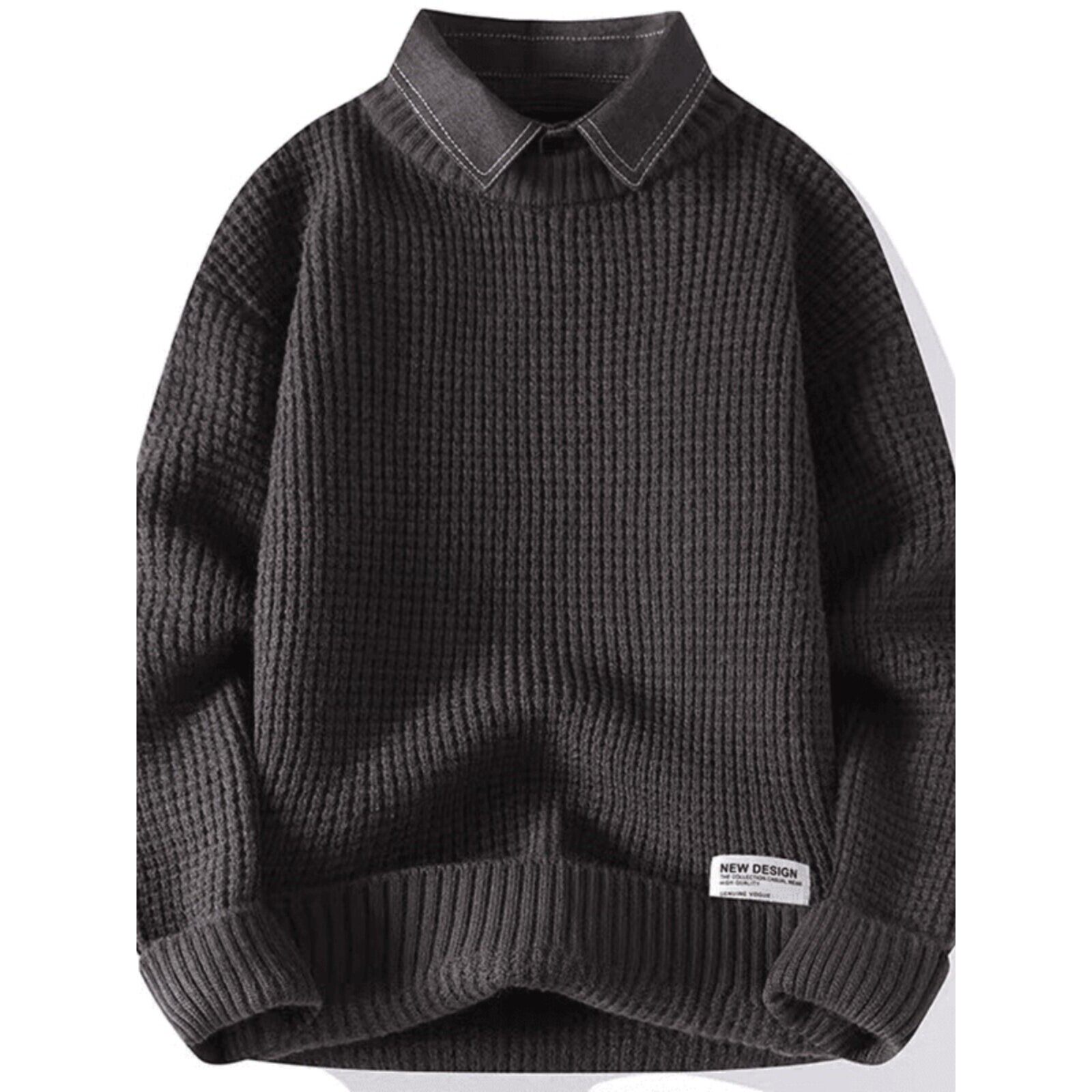 仓石一树潮牌假两件毛衣男款秋冬宽松高级感慵懒风衬衫领针织衫