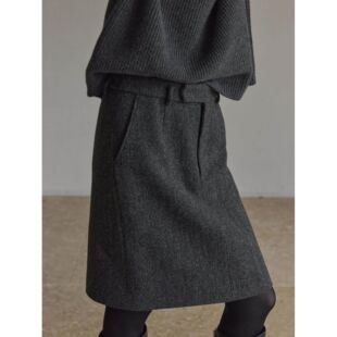 DORACTR 羊毛直筒半身裙女2025新款秋冬高级感通勤短款开叉A字裙