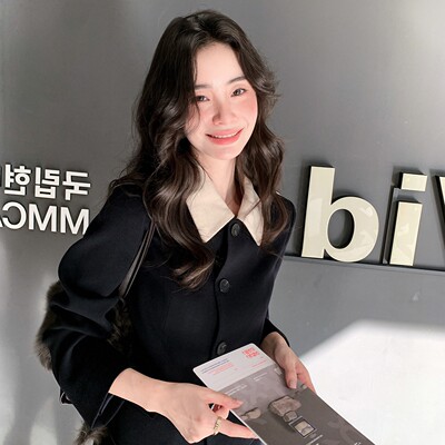 DORACTR 美拉德篙阶！通勤套装女冬季撞色翻领毛呢外套+A字半身裙