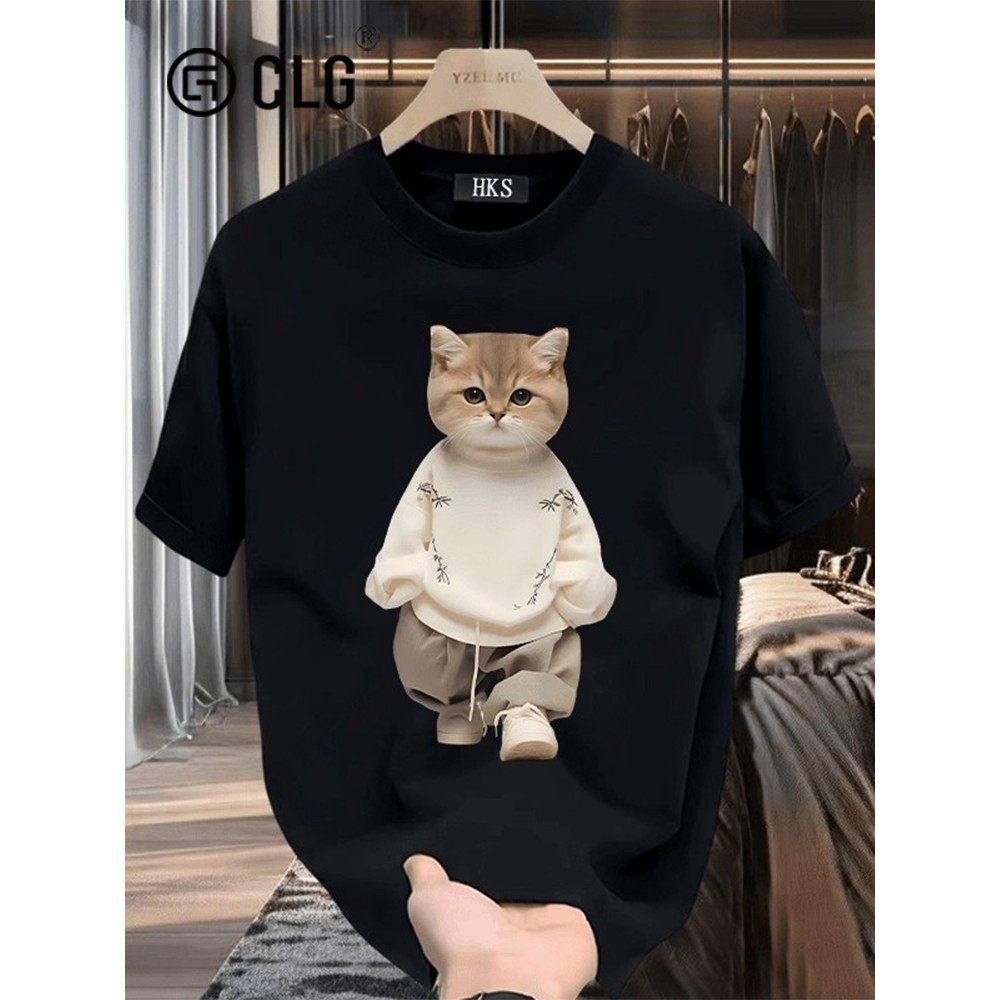 香港Clg Trbottomy品牌260g重型卡通猫印花纯棉短袖t恤宽松夏季休,男装,T恤,淘宝优惠券,粉丝福利购,淘宝优惠卷