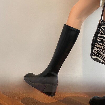 FairyWink 细长直～！显瘦厚底高跟不过膝小个子长靴女瘦瘦弹力靴