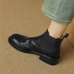 意大利Corso Venezia~英伦切尔西短靴粗跟一脚蹬马丁靴中跟小短靴