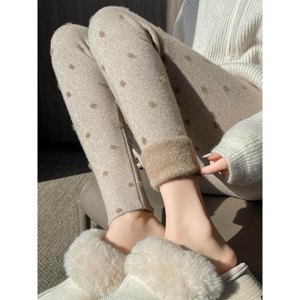 日本水貂绒打底针织裤女冬季外穿2025新款高腰显瘦加绒弹力小脚裤