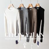 德国杨子纱 精岛机 18针极细羊毛无缝一体圆领修身 纯原 针织衫 女