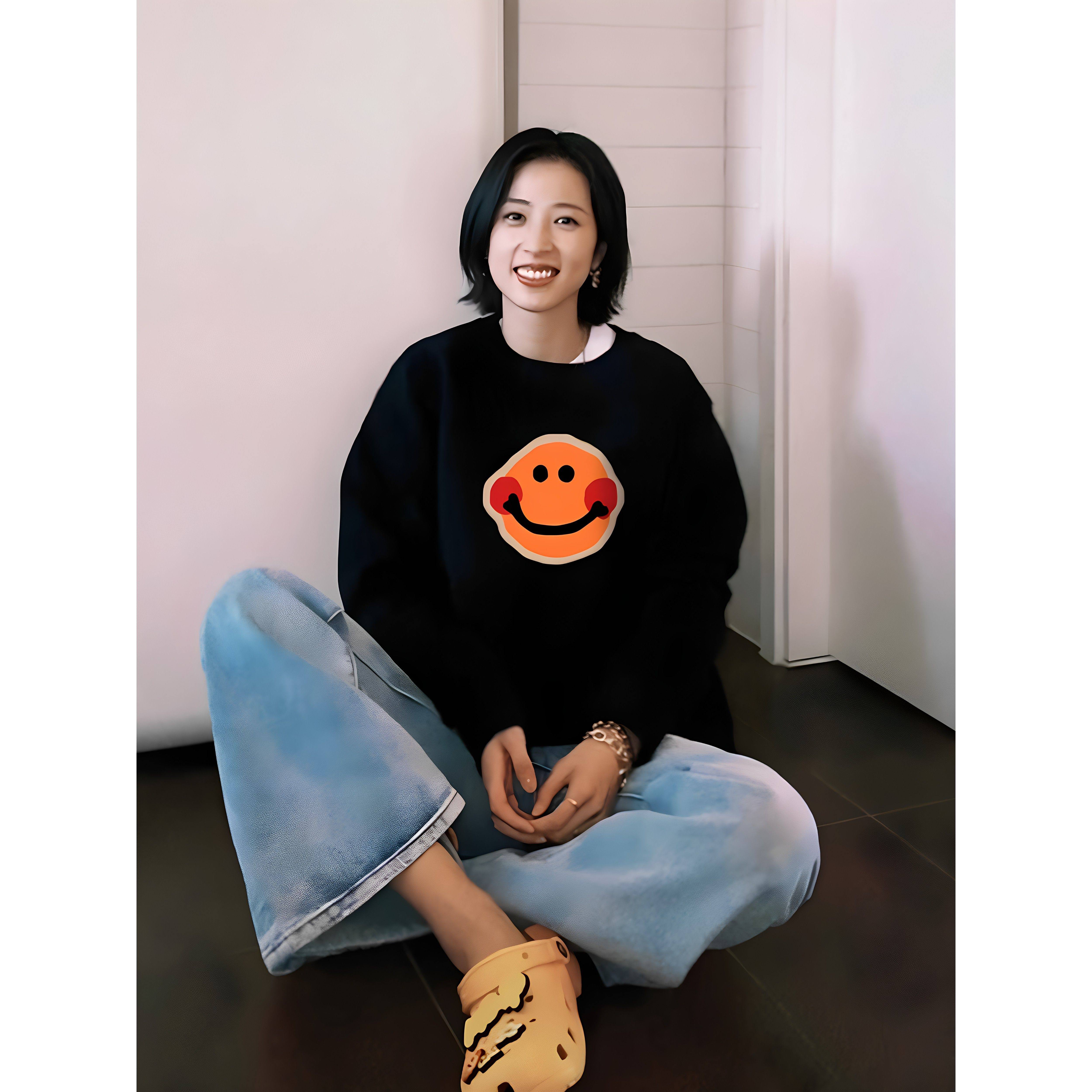 日系GP明星周雨彤同款笑脸男女卫衣新款韩版慵懒风情侣外套上衣服