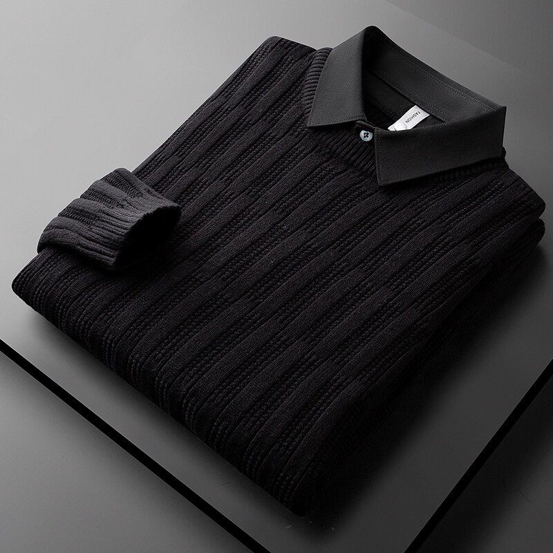 仓石一树秋冬厚款保暖假两件衬衫领毛衣男长袖修身商务休闲针织衫