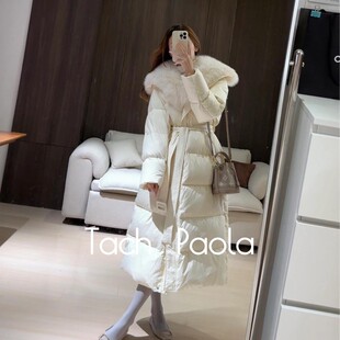 Tach Paola法式高级感大毛领收腰长款羽绒服保暖排骨服系带羽绒衣