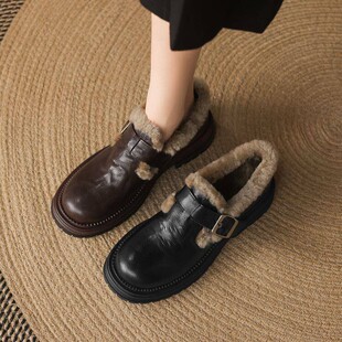 意大利Corso Venezia~加绒小皮鞋加厚棉鞋厚底乐福鞋通勤工作鞋女