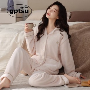 日本GP睡衣女2025冬季新款加厚加绒保暖软绵绵法兰绒可外穿家居服