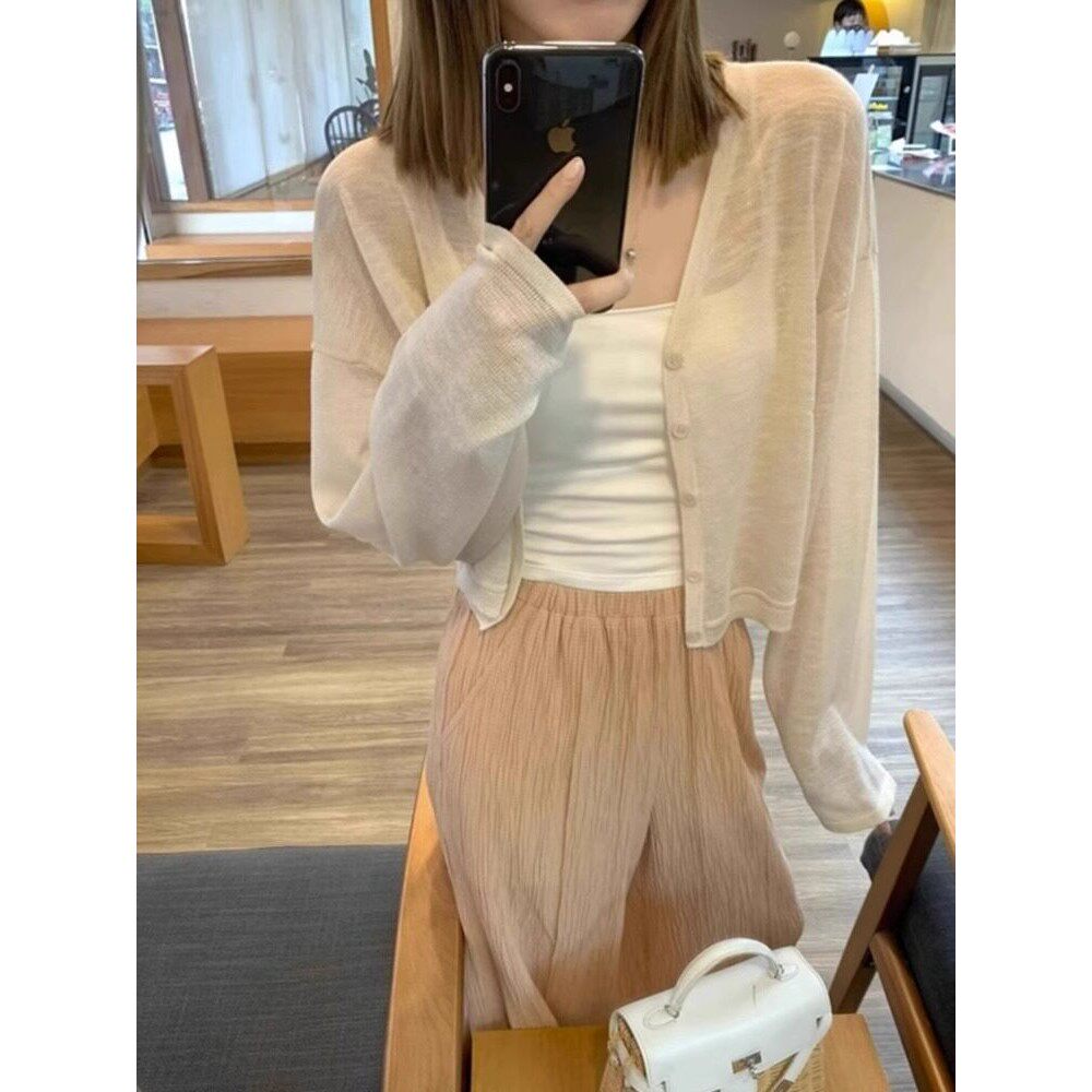 日式夏季亚麻防晒开襟羊毛衫女式薄披肩连裙衫冰丝马甲空调衬衫