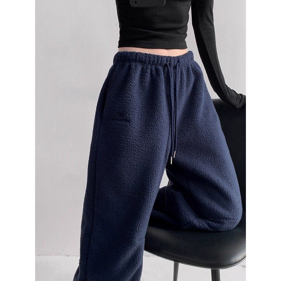 米兰风MDCW软糯摇粒绒运动裤女秋冬季新款加绒加厚辣妹休闲阔腿裤