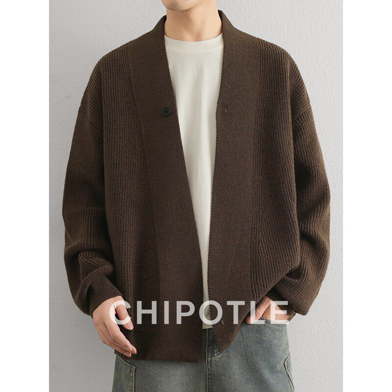 韩国CHIPOTLE老钱风道袍毛衣开衫外套男士2026秋季美式覆古针织衫