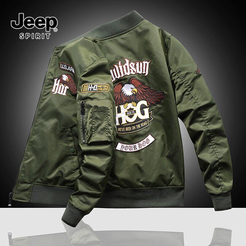JEEP SPIRIT吉普刺绣棒球领飞行夹克外套男加厚加棉保暖潮流茄克