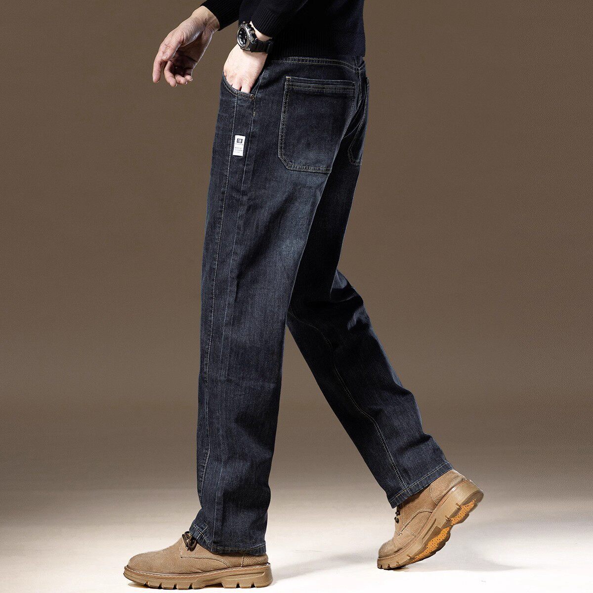 高端2025秋冬加绒复古轻商务牛仔裤男潮牌宽松直筒百搭休闲裤子男