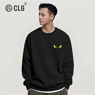 香港CLG潮牌陈伟霆圆领卫衣男秋冬季新款简约印花重磅酒红色上衣