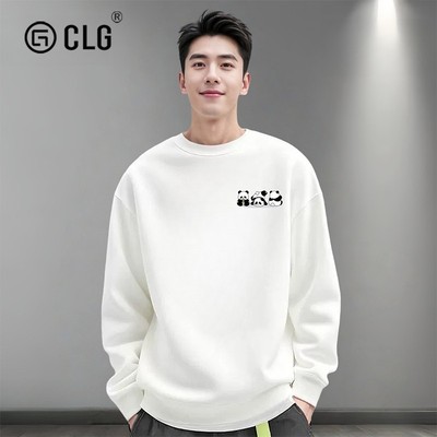 香港CLG潮牌国潮重磅春秋款圆领卫衣男冬季美式休闲宽松百搭外套