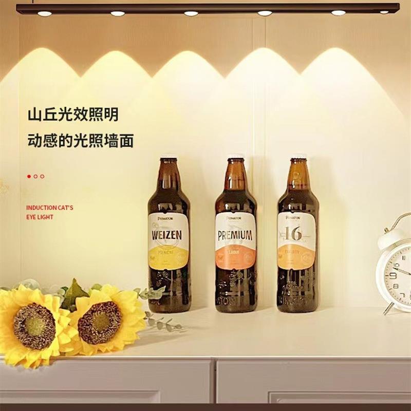 德国智能led人体感应灯超薄猫眼山丘灯条充电式自粘衣柜酒柜橱柜