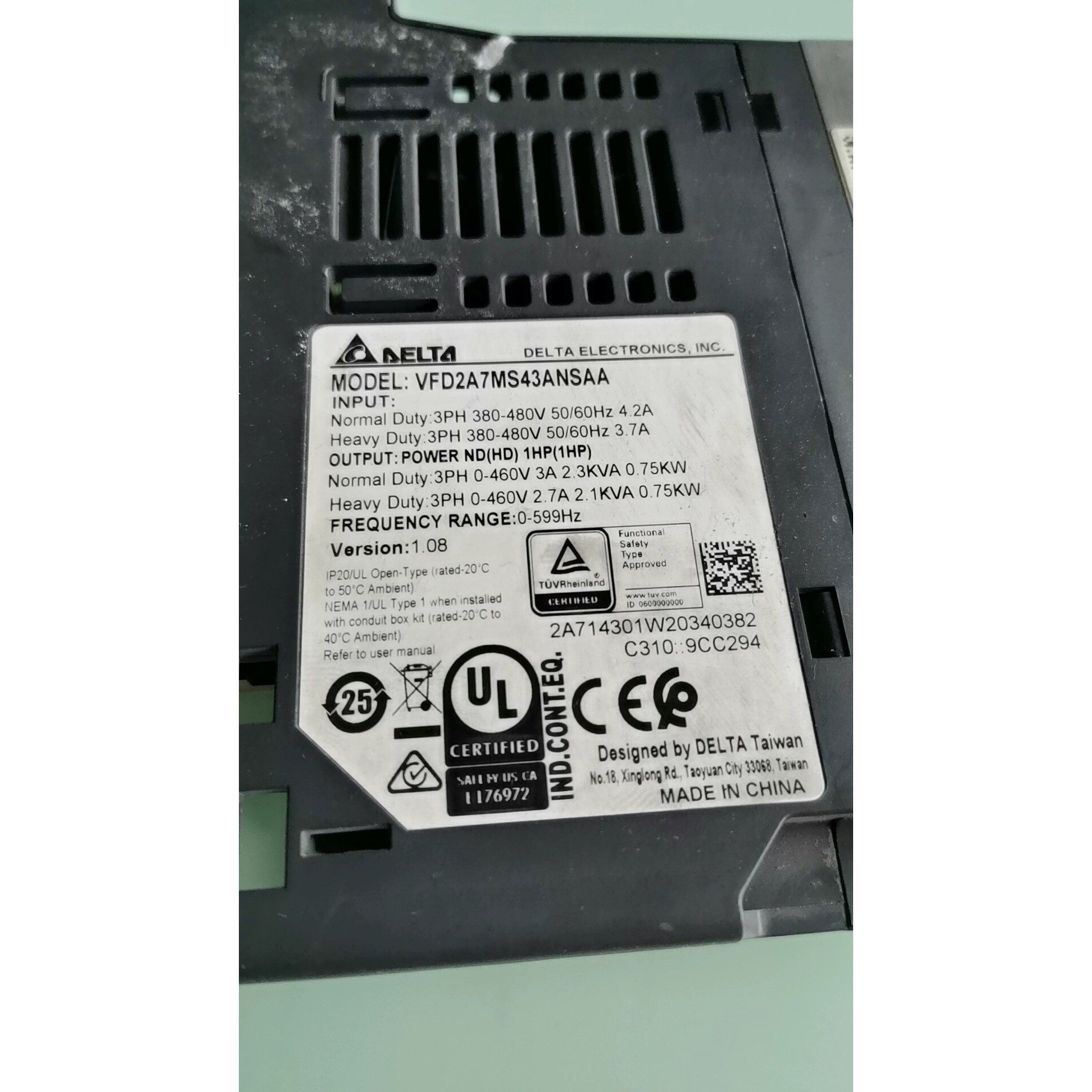 台达变频器VFD2A7MS43ANSAA,1功率,三相3