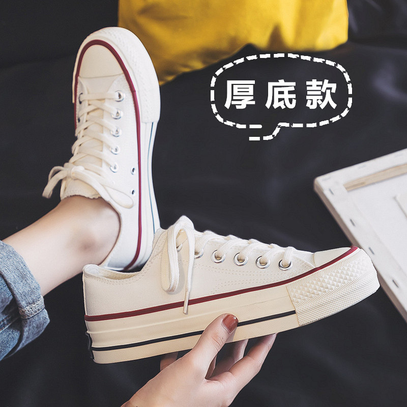 回力厚底帆布鞋女学生2025年新款春秋小白鞋ulzzang松糕休闲百搭