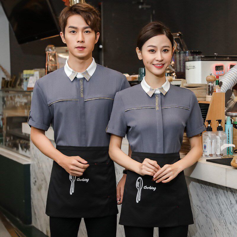 酒店西餐厅服务员工作服奶茶蛋糕店前台餐饮水吧咖啡馆女短袖夏装