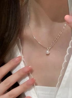 轻奢小众碎银子珍珠项链女2025新款爆款小众网红锁骨链可调节