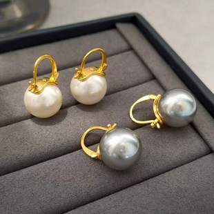 s925银耳环高亮质感施家澳白珍珠耳饰流苏耳钉女