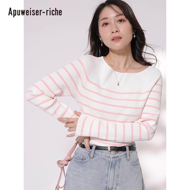 Apuweiser-riche2025新品 条纹弹力针织上衣25156720,女装/女士精品,毛针织衫,淘宝优惠券,粉丝福利购,淘宝优惠卷