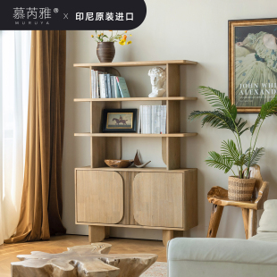 进口实木书柜侘寂风置物架复古展示书房客厅装 原装 饰收纳餐边柜