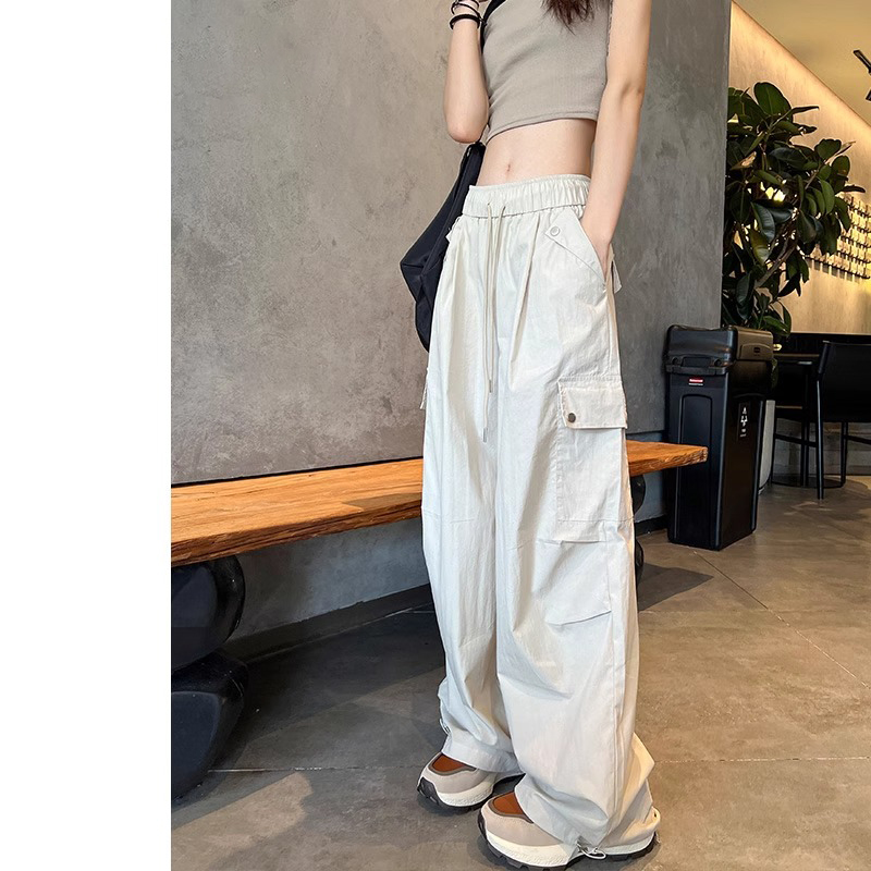 NextKiss英国联名白色冰丝工装裤女夏季薄款2025阔腿速干伞兵裤子