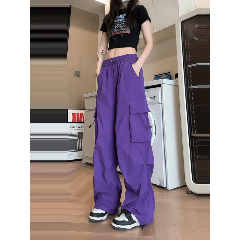 英国DGKP紫色多巴胺工装裤薄款2026春夏季女美式裤加长登山冲锋裤