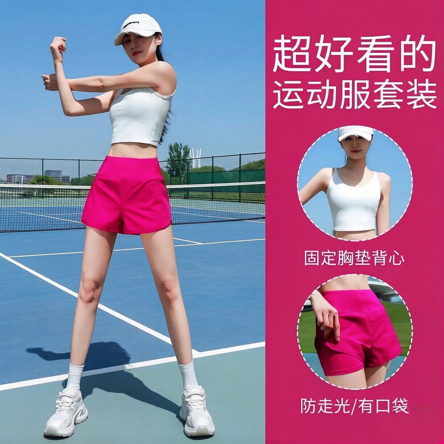 法国Zazcl运动套装女夏季网球健身防走光短款跑步瑜伽服羽毛球服
