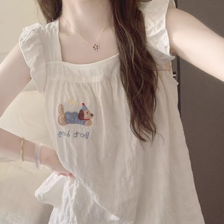 英国DHWA带胸垫睡衣女款夏季云朵棉质感腊肠狗吊带短裤外穿家居服