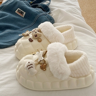 加绒保暖包跟防滑宿舍毛毛棉鞋 外穿冬季 女款 DGKP踩屎感室内棉拖鞋