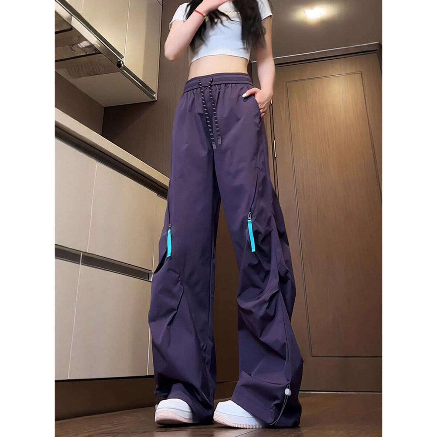 MDCW米兰风乌梅紫色拉链冲锋裤女款2026夏季薄款防水速干登山长裤