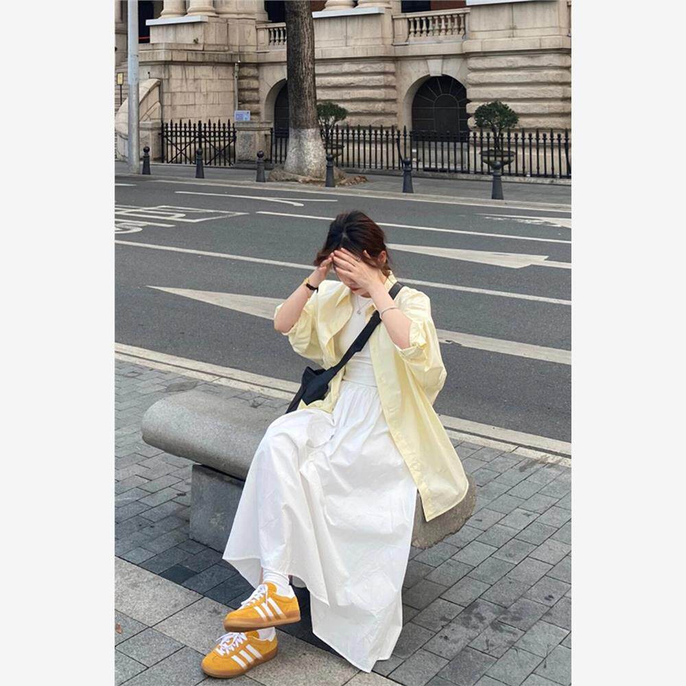 韩国NextMary温柔奶黄色长袖衬衫女秋季高级休闲衬衣外穿开衫上衣